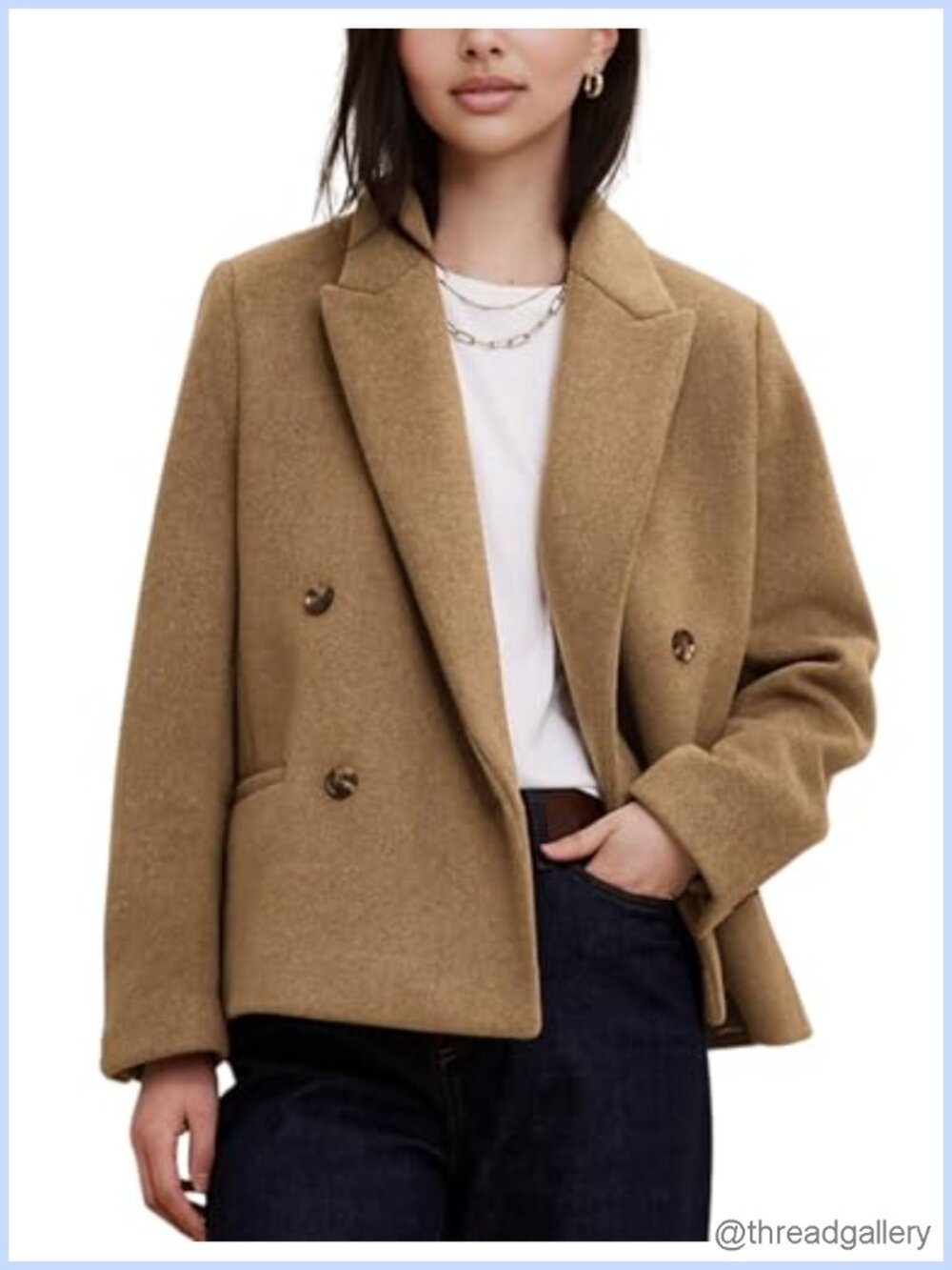 Womens Cropped Wool Blend Double Breasted Pea Coat